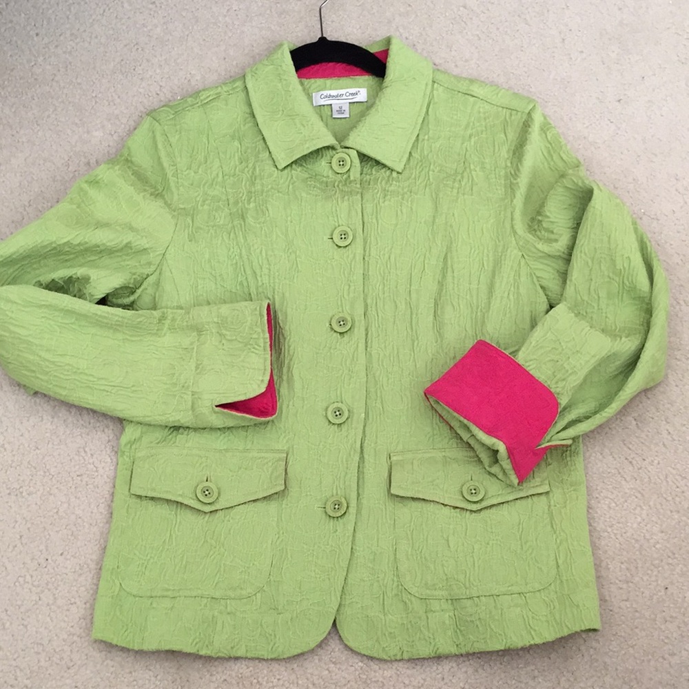 Coldwater Creek Lime Green Textured Crinkle Blazer Jacket Sz 12 - Picture 12 of 14
